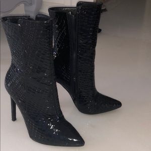 Faux croc heeled booties
